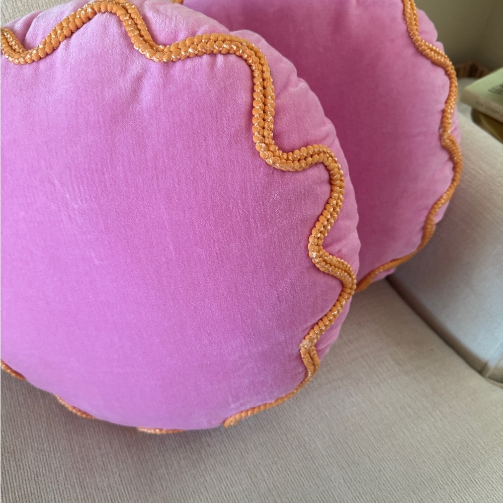 Etta Vee Pink  Velvet Orange Embellished Round  Pillow Chair Cushion EC